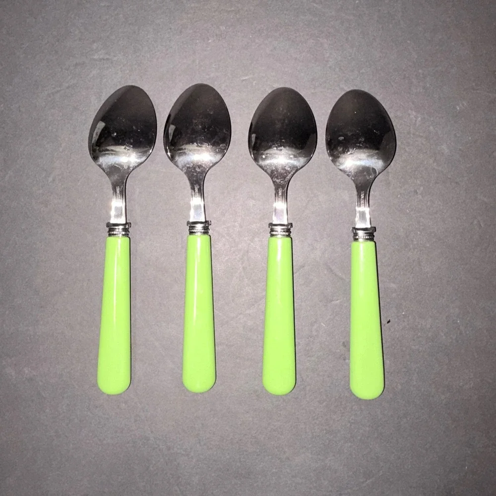 Set/4 Light Green Resin Handle Stainless Steel Spoons Beaded Bolster 7.75